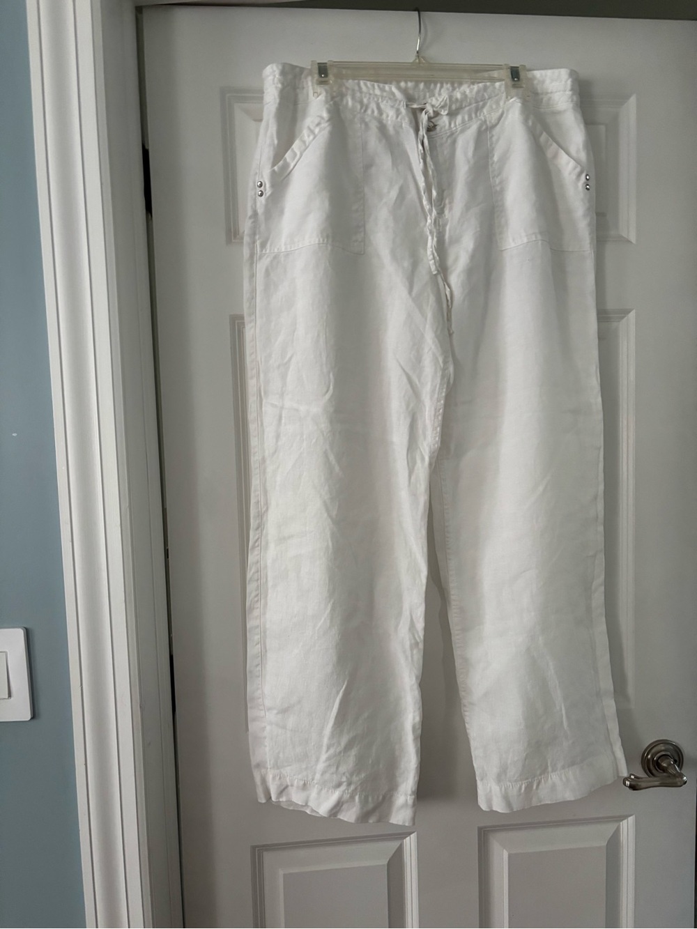 INC International Concepts White Wide-Leg Linen Drawstring Pants